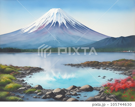 水彩画の富士山「AI生成画像」 105744630