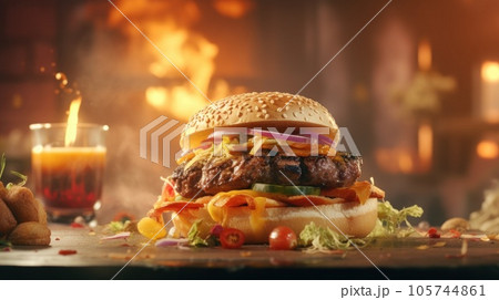 Beef burger on natural background Beef burger on natural background 105744861