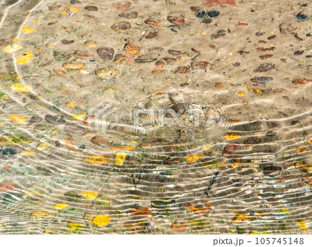 清涼な水面の景色　水滴が創り出した美しい波紋　背景素材 105745148