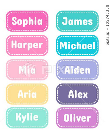 Set of stickers with names. Notepad stickers. Baby tags. Set of stickers with names. Notepad stickers. Baby tags. 105745338