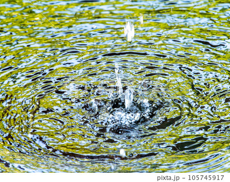 背景素材 夏の清涼な景色 水鉢に波紋を作る清涼な水滴 背景素材 夏の清涼な景色 水鉢に波紋を作る清涼な水滴 105745917