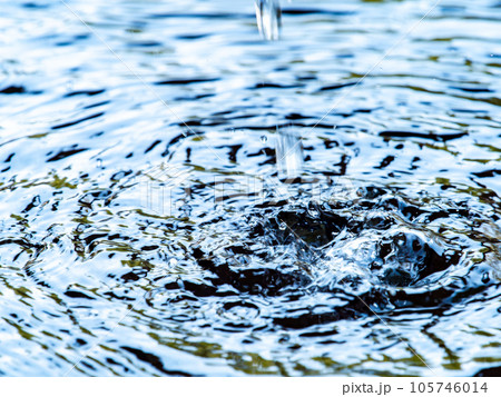 背景素材　夏の清涼な景色　水鉢に波紋を作る清涼な水滴 105746014