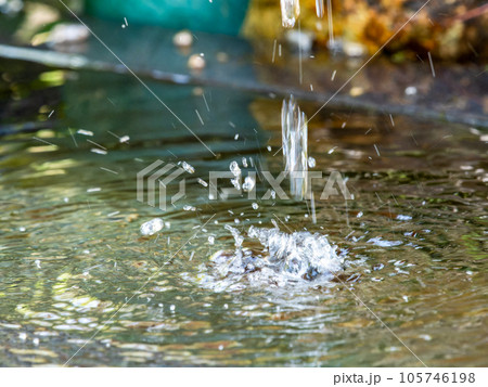 背景素材　夏の清涼な景色　水鉢に波紋を作る清涼な水滴 105746198