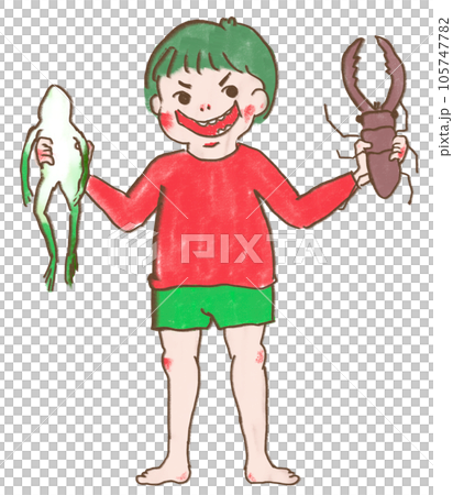 Happy boy catching frogs and stag beetles 105747782