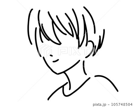 かわいい女性のシンプルな線画／手描きイラスト素材 105748504