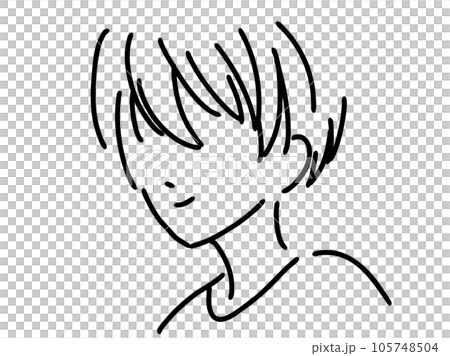 かわいい女性のシンプルな線画／手描きイラスト素材 105748504