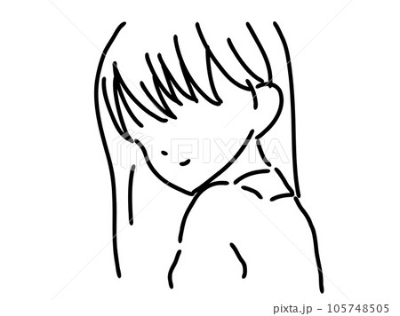 かわいい女性のシンプルな線画／手描きイラスト素材 105748505