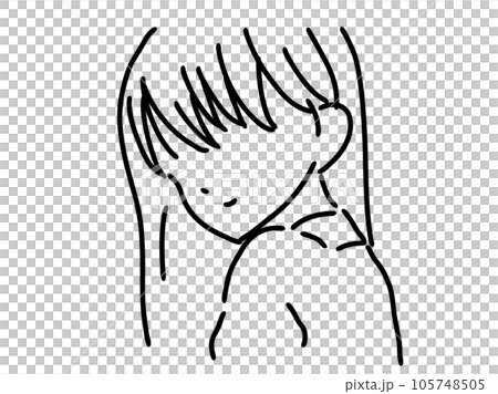 かわいい女性のシンプルな線画／手描きイラスト素材 105748505