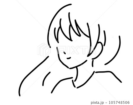 かわいい女性のシンプルな線画／手描きイラスト素材 105748506