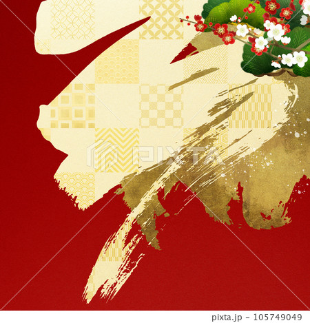 松竹梅と金箔でおめでたい雰囲気の和風背景 105749049