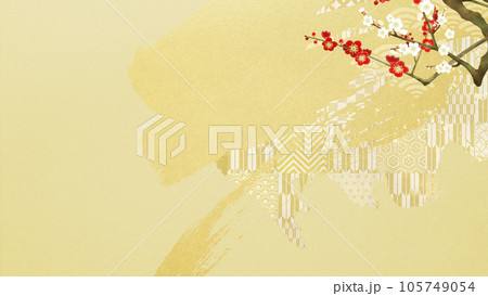 金箔と梅の和風背景 105749054