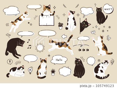 ねこと手描きの吹き出しセット ねこと手描きの吹き出しセット 105749123