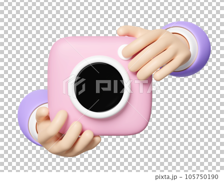 3d hands holding photo camera icon isolated. minimal concept, 3d render illustration 105750190