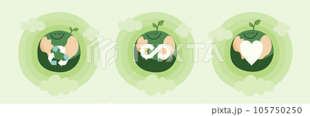 Green Earth of Sustainable development concept. ESG, Renewable Energy, Ecology and environment concept. Flat Vector Illustration. 105750250