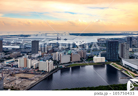 Aerial view of Odaiba Harbor in Tokyo, Japan 105750433