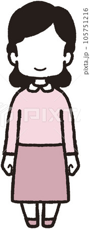 正面を向いて笑うのっぺらぼうな女性の全身イラスト 105751216