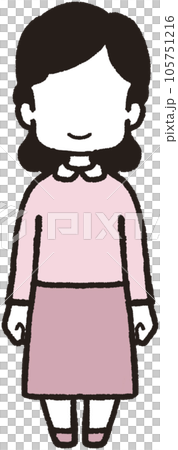 正面を向いて笑うのっぺらぼうな女性の全身イラスト 105751216