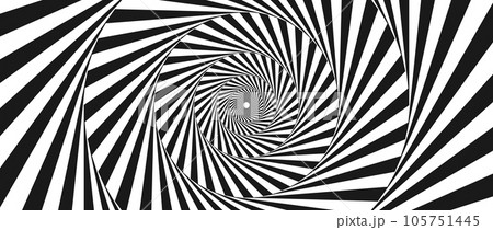 Radial optical illusion background. Black and white abstract lines in circles. Poster, banner, template design. Spinning rotating spiral or vortex illusion wallpaper. Vector horizontal opt art surface Radial optical illusion background. Black and white abstract lines in circles. Poster, banner, template design. Spinning rotating spiral or vortex illusion wallpaper. Vector horizontal opt art surface 105751445