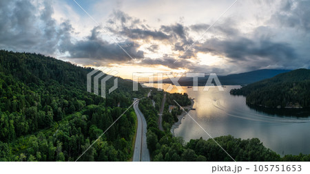 Aerial View of a Highway in City. Cloudy Sunset Sky. 105751653