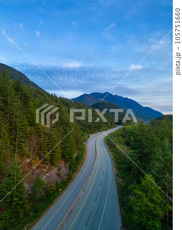 Scenic Highway on the ocean coast with mountain landscape. Sea to Sky Hwy Scenic Highway on the ocean coast with mountain landscape. Sea to Sky Hwy 105751660