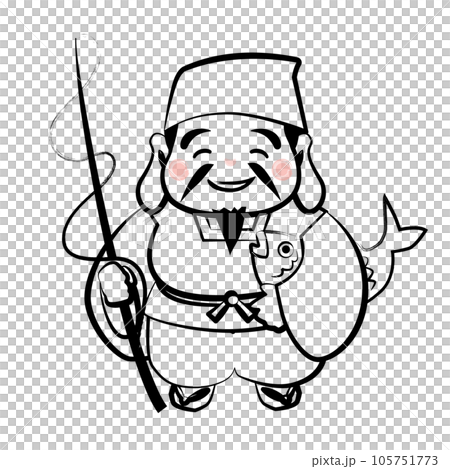 七福神惠比壽插圖（水墨畫風格） 105751773
