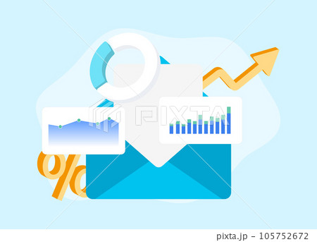 Email Marketing Statistics concept illustration. Analyzing E-mail Digital Marketing Analytics and Key Insights for B2B and B2C E-mail Strategies 105752672