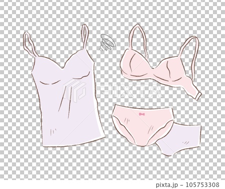 使い古した　ランジェリー ヨレたの下着のイラスト ブラジャー/ショーツ/キャミソールのイラスト素材 [105753308] - PIXTA