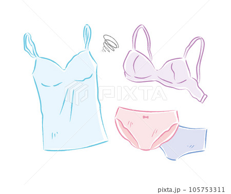 使い古した　ランジェリー ヨレたの下着のイラスト ブラジャー/ショーツ/キャミソールのイラスト素材 [105753311] - PIXTA