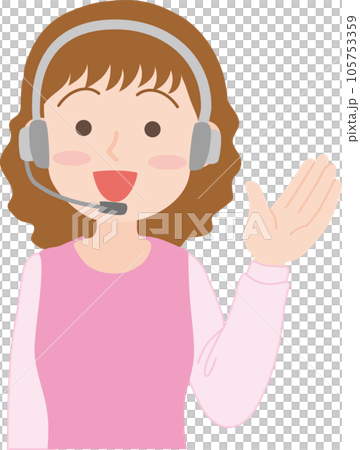 コールセンターのお仕事_ヘッドセットマイクをつけた茶髪の女性_服装髪色自由 105753359