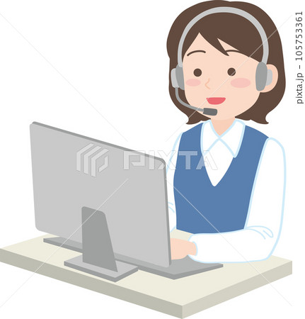 コールセンターのお仕事_ヘッドセットマイクをつけた女性 105753361