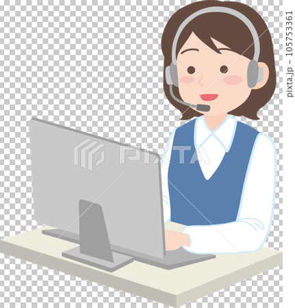 コールセンターのお仕事_ヘッドセットマイクをつけた女性 105753361