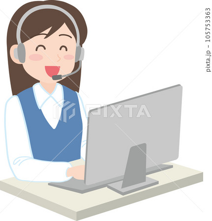 コールセンターのお仕事_ヘッドセットマイクをつけた女性_笑顔_パソコンあり コールセンターのお仕事_ヘッドセットマイクをつけた女性_笑顔_パソコンあり 105753363