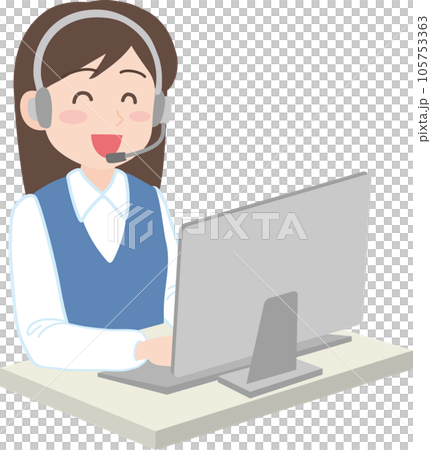 コールセンターのお仕事_ヘッドセットマイクをつけた女性_笑顔_パソコンあり コールセンターのお仕事_ヘッドセットマイクをつけた女性_笑顔_パソコンあり 105753363