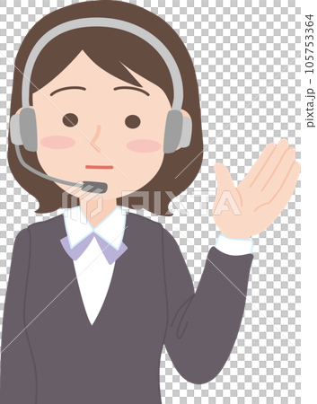 コールセンターのお仕事_ヘッドセットマイクをつけた女性_スーツ姿_真顔 105753364