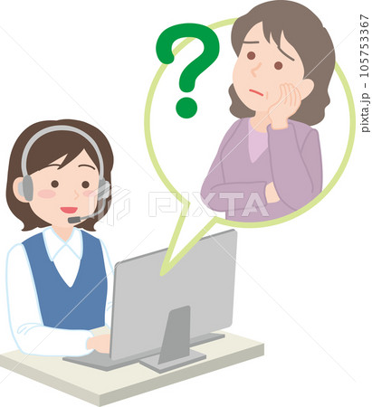 コールセンターのお仕事_お客様相談 _高齢女性の疑問に答える 105753367