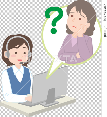 コールセンターのお仕事_お客様相談 _高齢女性の疑問に答える 105753367