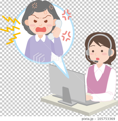 コールセンターのお仕事_お客様相談 _クレーム対応_怒る高齢女性 105753369