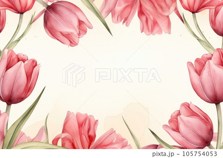 Watercolor pink tulips frames on vintage background 105754053
