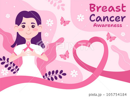Breast Cancer Awareness Month Vector Illustration of Diverse Women with Pink Support Ribbon for Healthcare Campaign Solidarity Background Templates 105754184