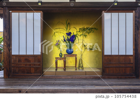 金屏風の前で絵画になった花 金屏風の前で絵画になった花 105754438