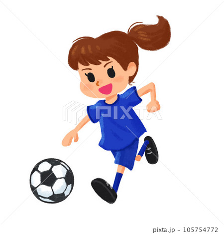 サッカーをする青いユニフォームの女の子 105754772