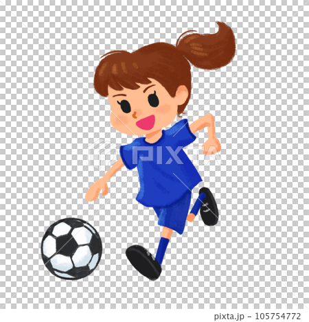 サッカーをする青いユニフォームの女の子 105754772