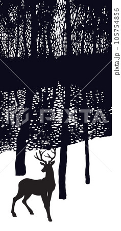 Vector sketch. Trees against the lake in winter forest 105754856