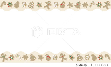 ジンジャーブレッドマンのクッキーが並んだ背景フレームイラスト 105754994