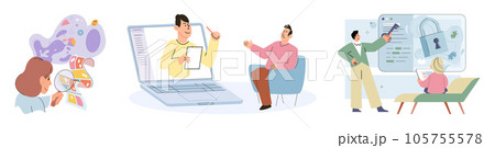 Counselling assistance of a psychologist. Patients problem. Psychologist has an individual meeting with her patient. Psychotherapists, psychologists work with mental health of clients, patients 105755578