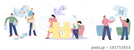 Psychotherapy session with cognitive analysis. Mental health, psychology concept. Mental health improvement, treatment for anxiety neurosis, mental equilibrium. Mental therapy sessions for open mind 105755658