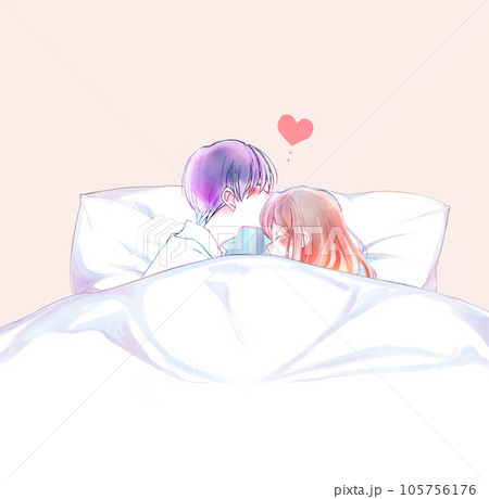 ベッドでおでこにキスする男女 105756176