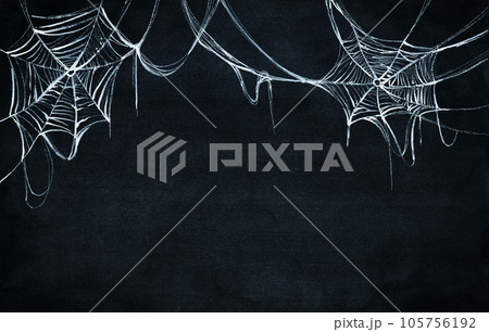 Spider web silhouette against black wall. Halloween theme dark background. Watercolor background. 105756192