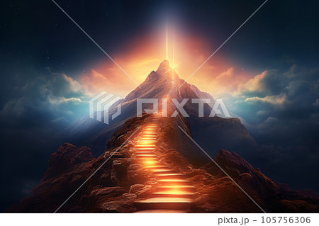 Glowing Light Path to Success on Mountaintop 105756306