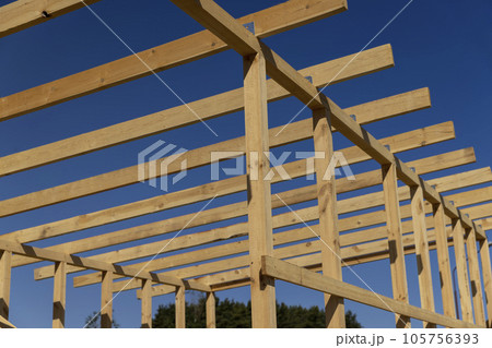 the wooden part of the prefabricated structure of a frame building 105756393